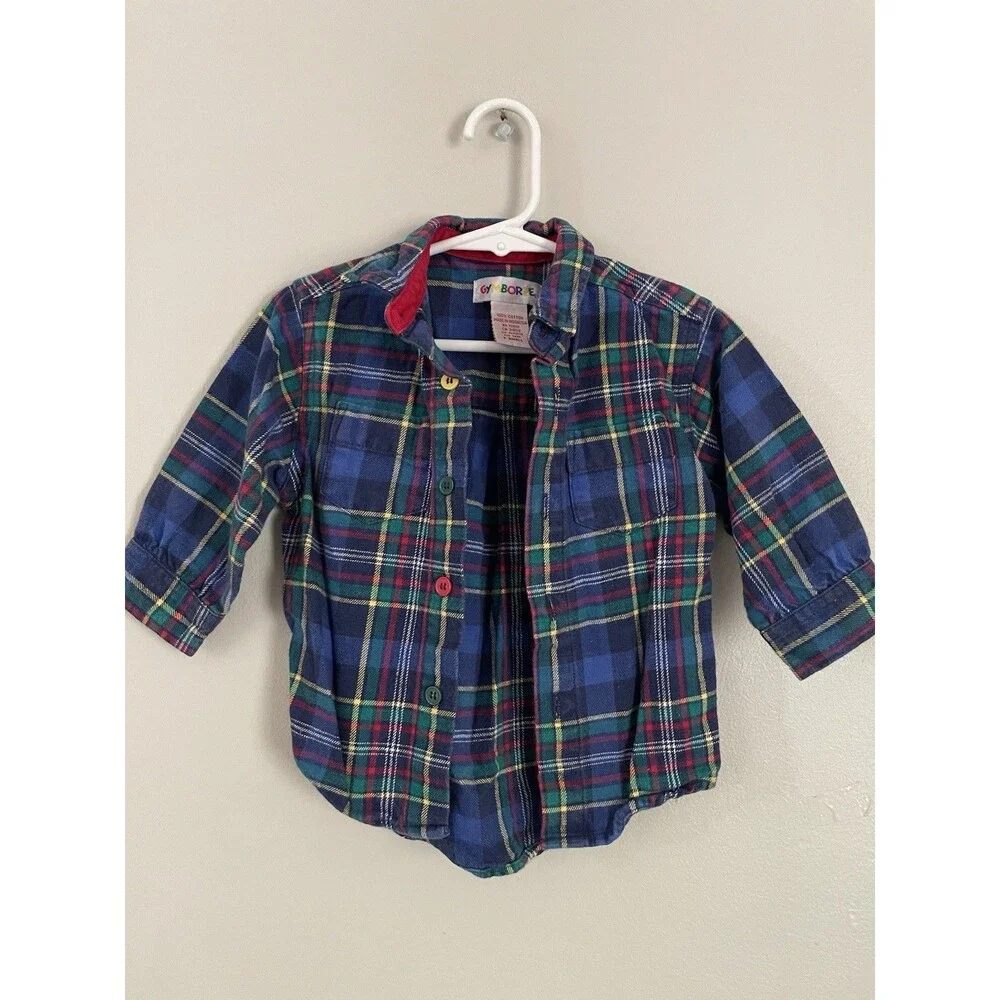 Vtg 90’s Gymboree Rainbow Tag Explore Space Overalls and Plaid Shirt Set 12-18 M